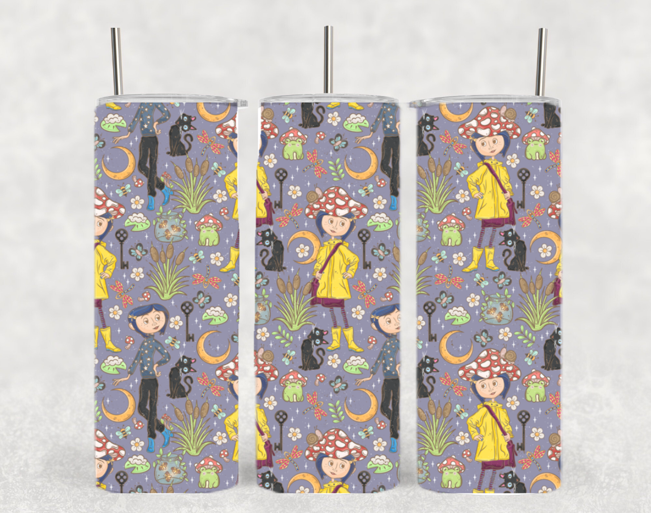 Coraline Button Girl Purple Halloween Horror Movie Tumbler