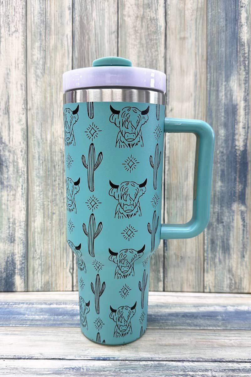 Highland Cow Turquoise Tumbler (Dark Graphics)
