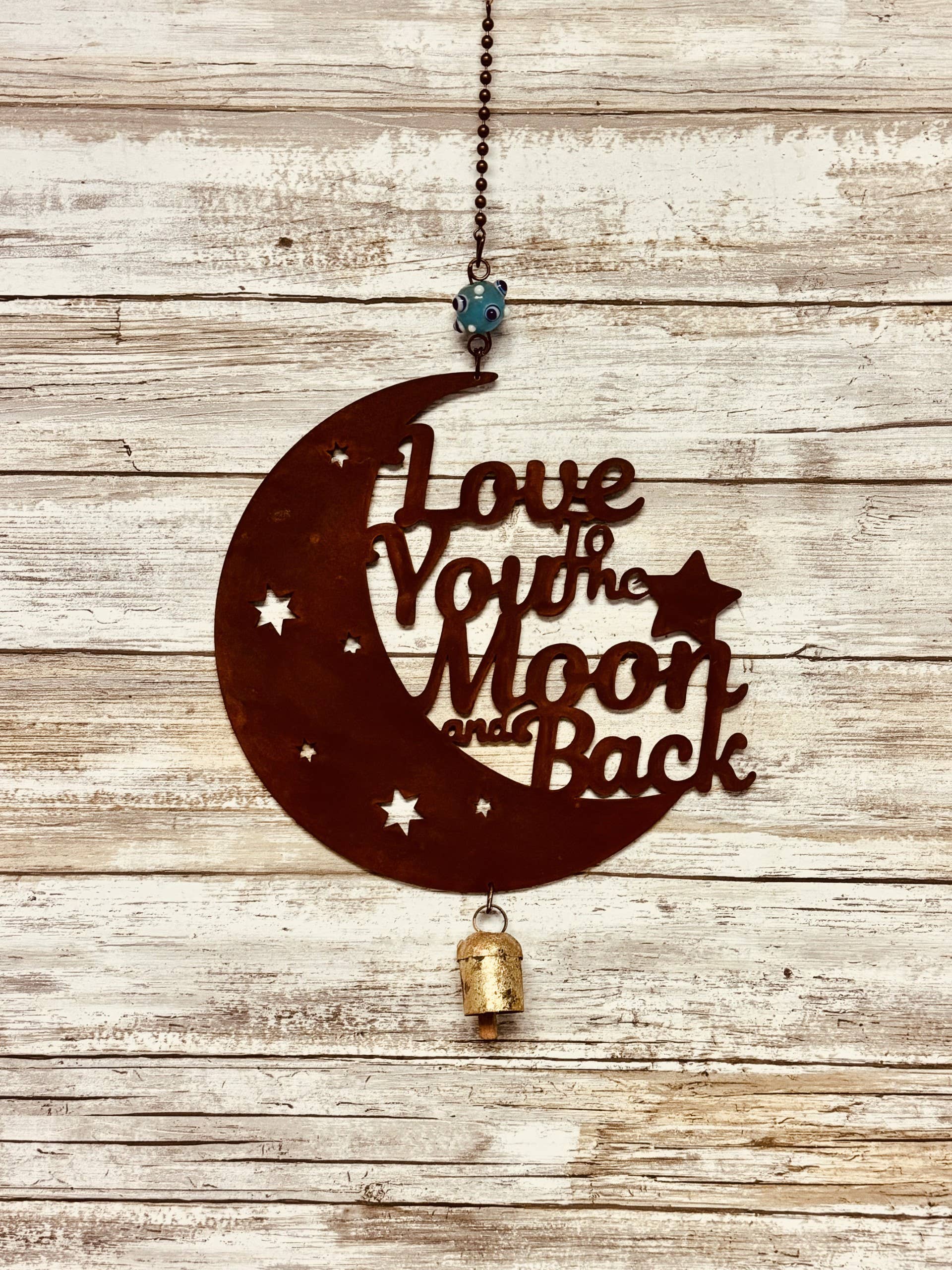 Love you to the Moon and Back Rustic Metal Garden Bell Chime