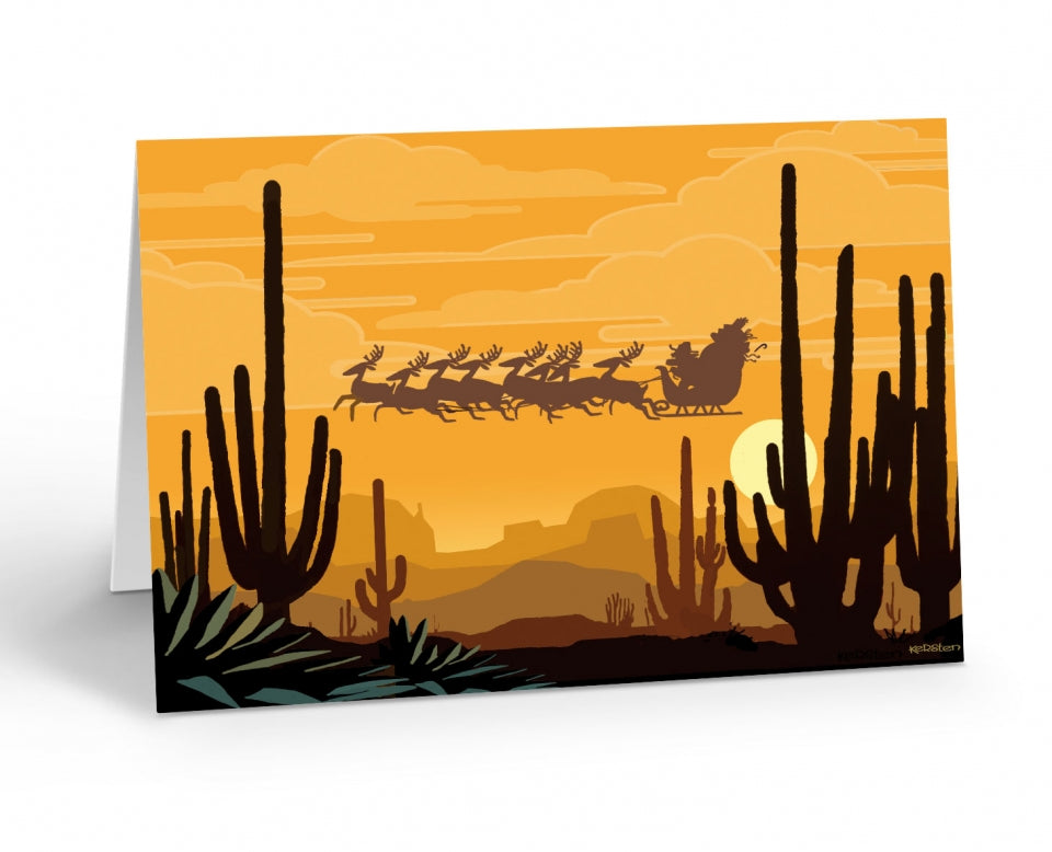 Desert Sunset Santa Claus Boxed Christmas Cards