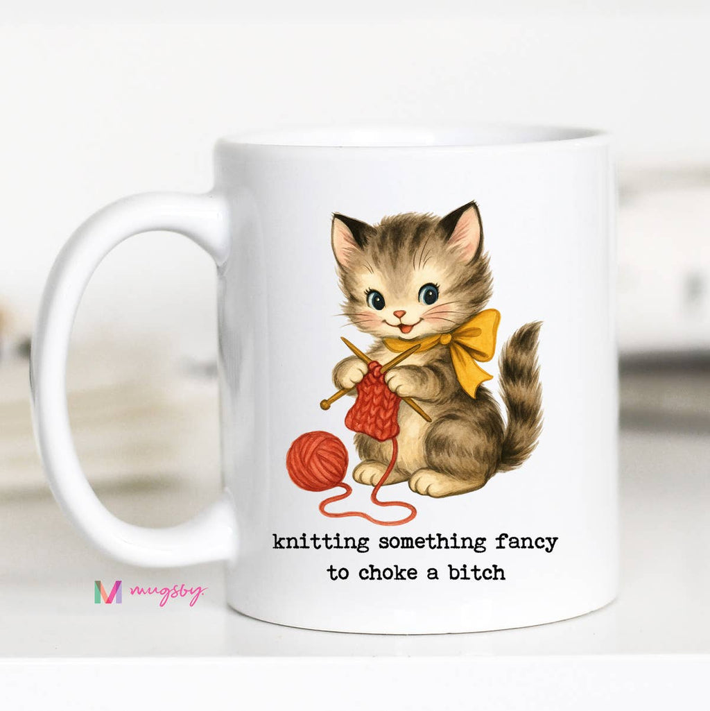 Knitting Something Fancy Funny Cat Mug 11oz