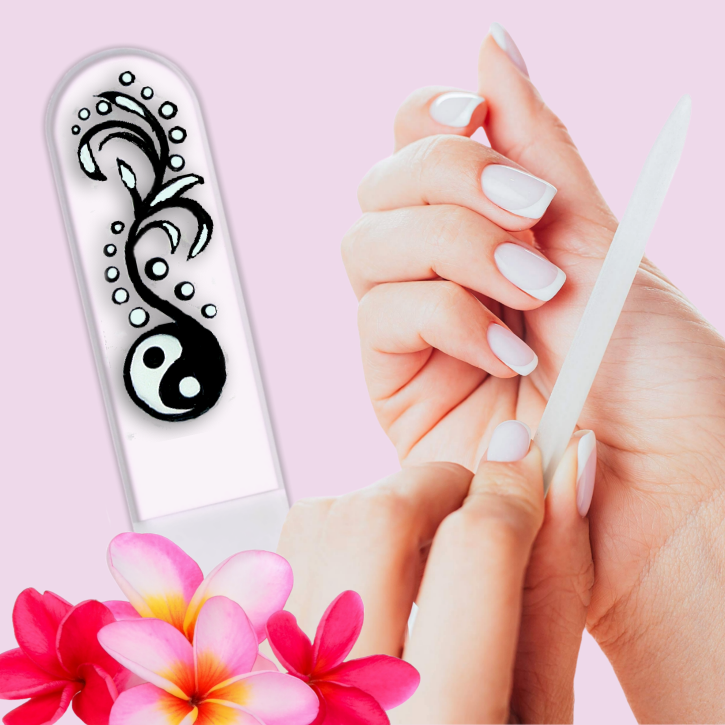 Yin Yang Chinese Balance Hand Painted Crystal Nail File: Medium