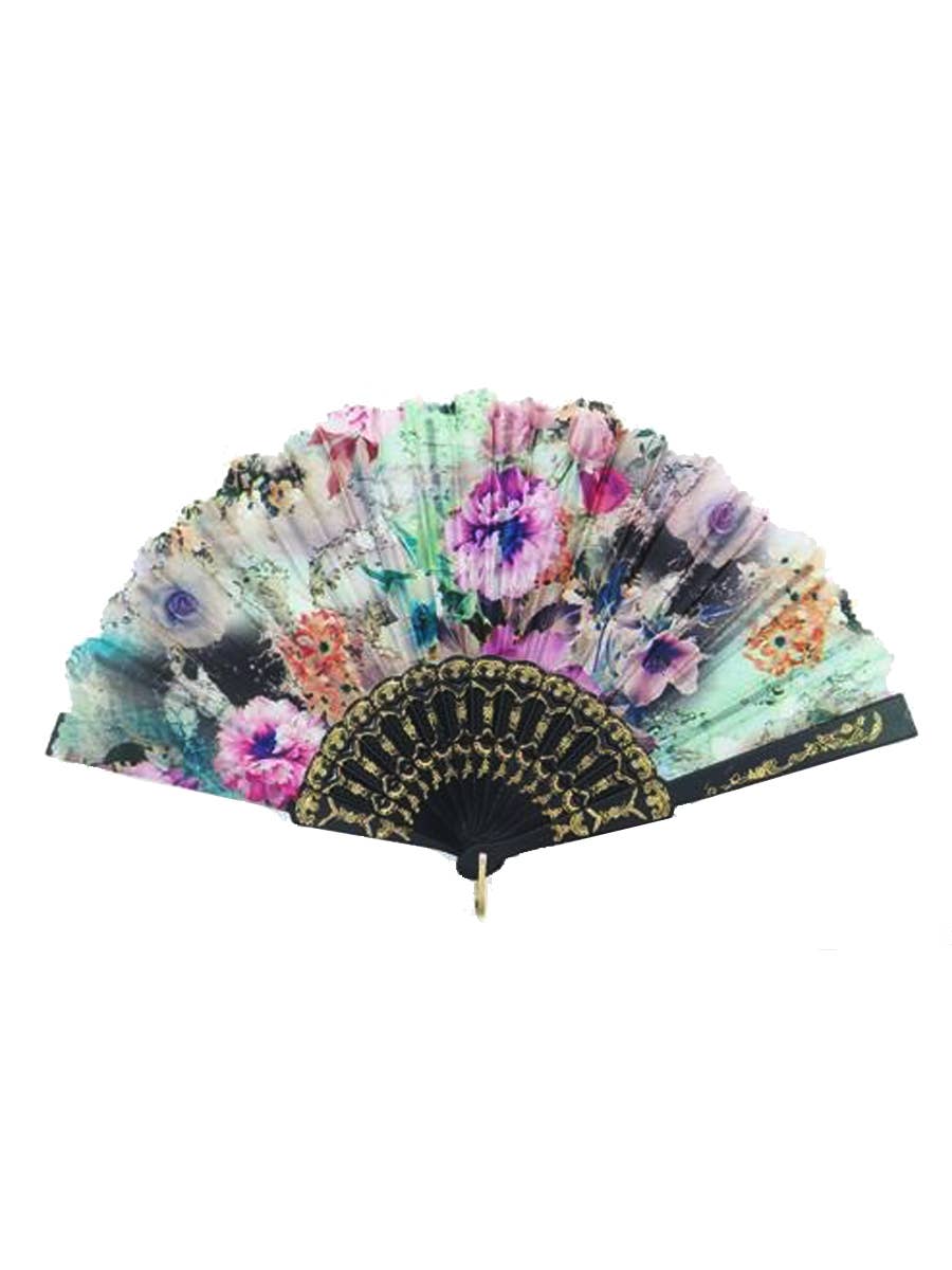Floral Faux Satin Hand-Held Folding Fan