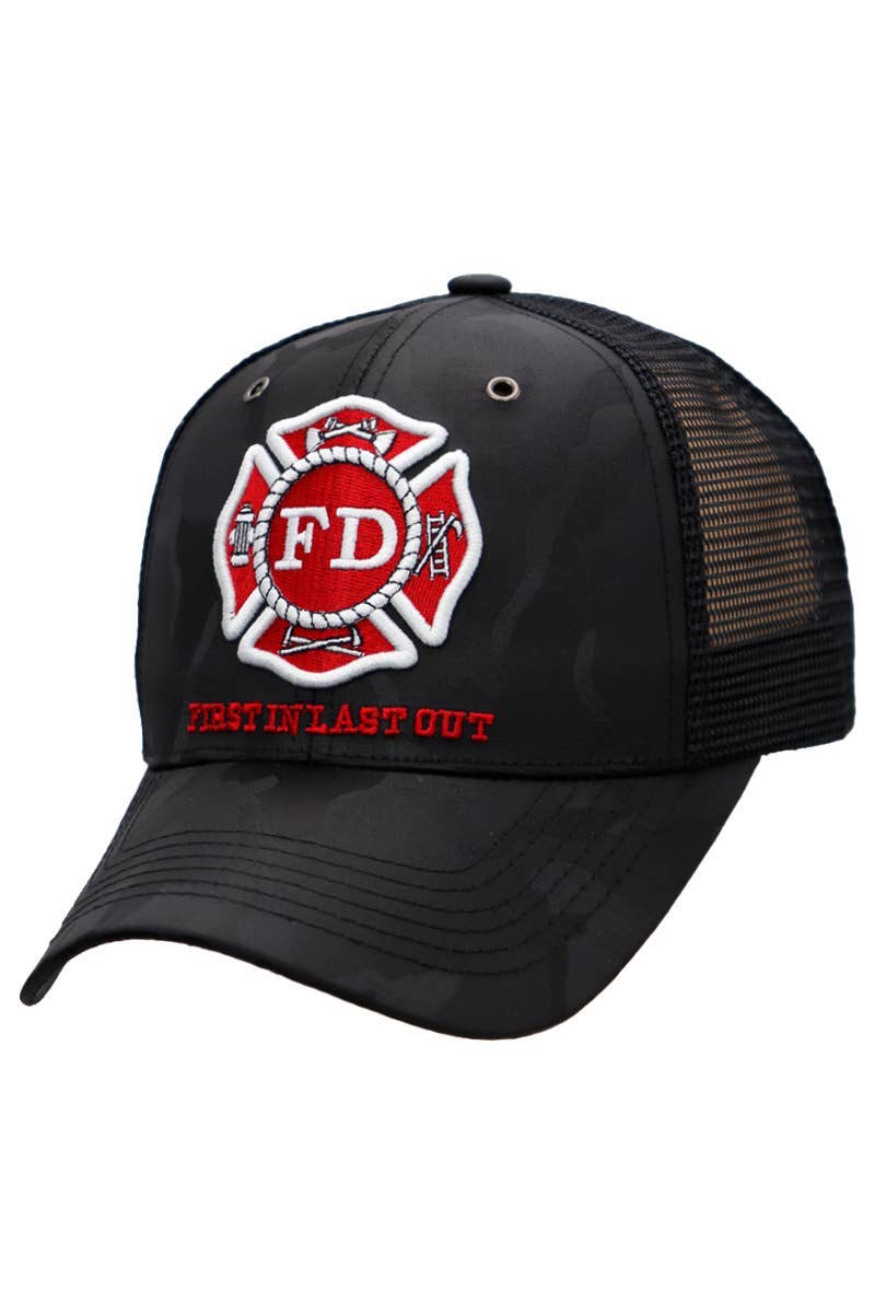 Fire Department Camo Mesh Trucker Hat: BLACK CAMO / ONE SIZE