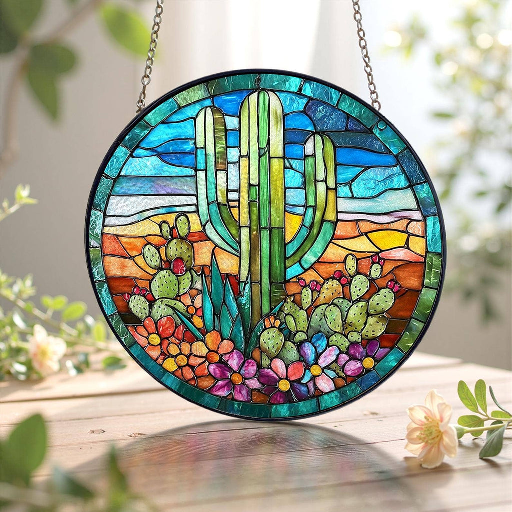 Cactus Stained Glass Suncatcher
