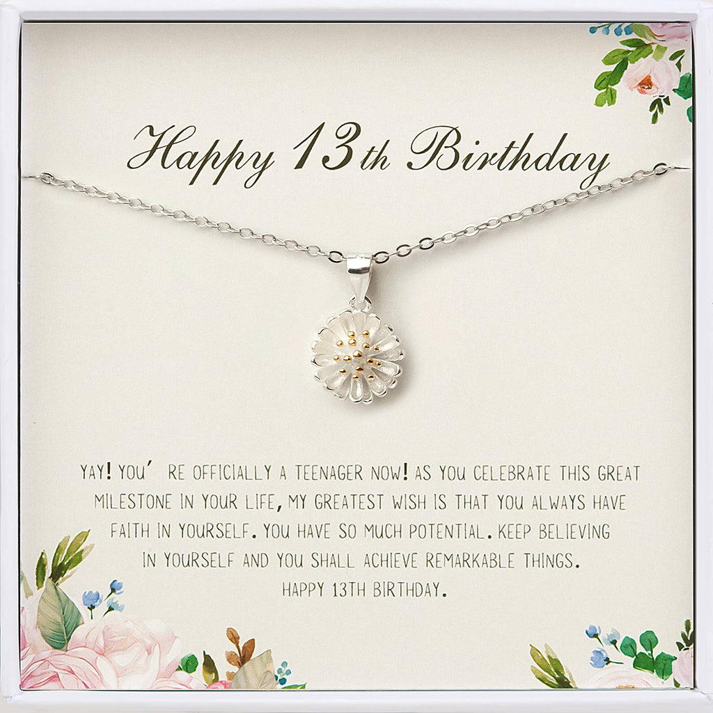 Happy 13th Birthday Daisy Sterling Silver Necklace