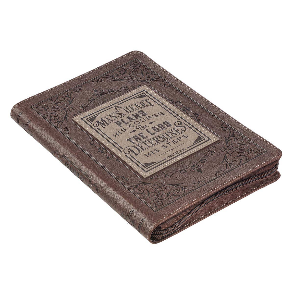 A Man's Heart Classic Faux Leather Zippered Journal in Brown