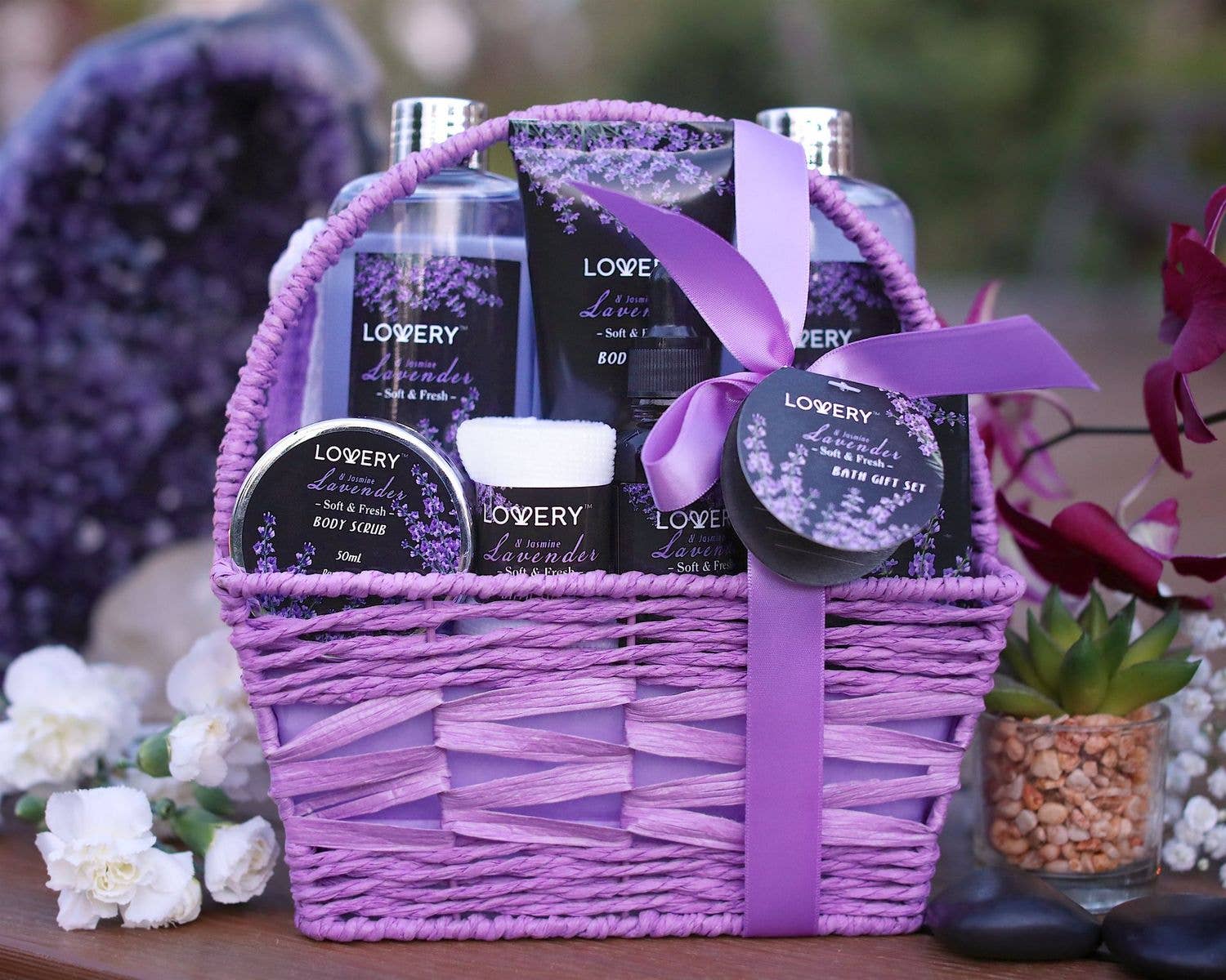 Lavender and Jasmine - 9pc Home Spa Gift Basket Bath Set
