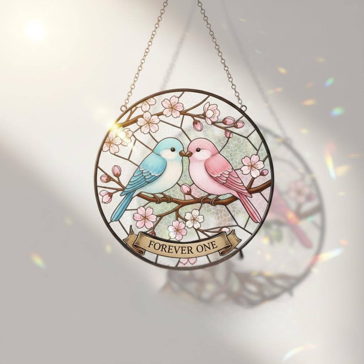 Forever One Love Birds Stained Glass Suncatcher