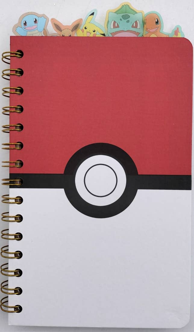 Pokemon Pokeball Starters 8" x 5" Spiral Tabbed Notebook