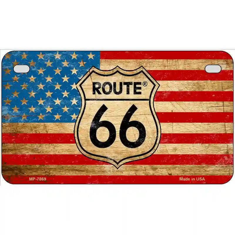 Route 66 American Flag Metal Novelty License Plate