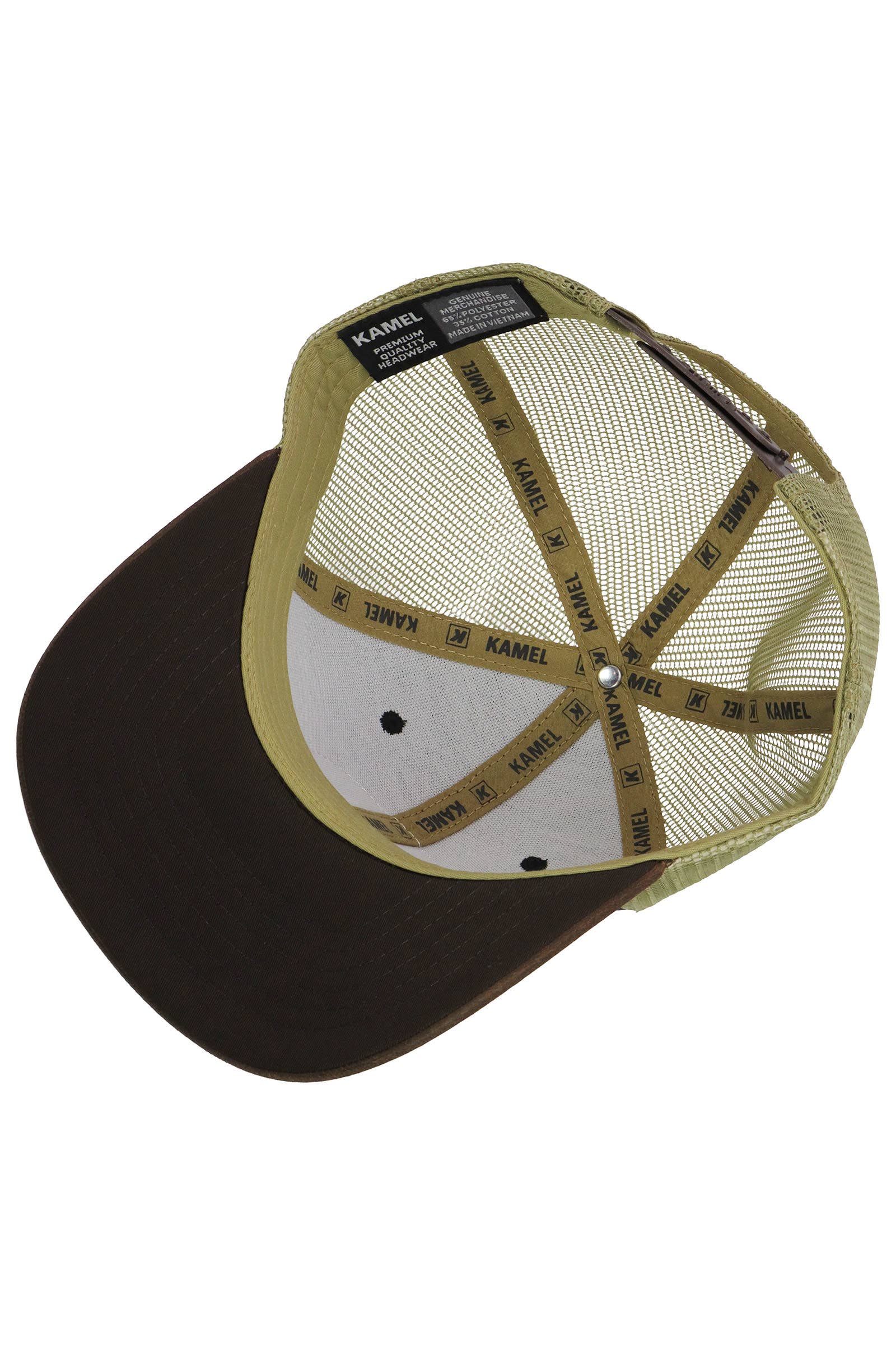 Route 66 Canvas Vegan Oiled Leather Trucker Hat: BROWN/BROWN/KHAKI / ONE SIZE