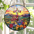 Cross And Wildflowers Stained Glass Suncatcher