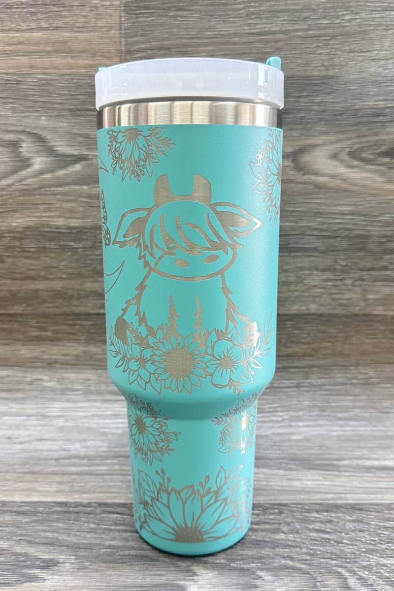 Highland Cow Turquoise Tumbler (Light Graphics)