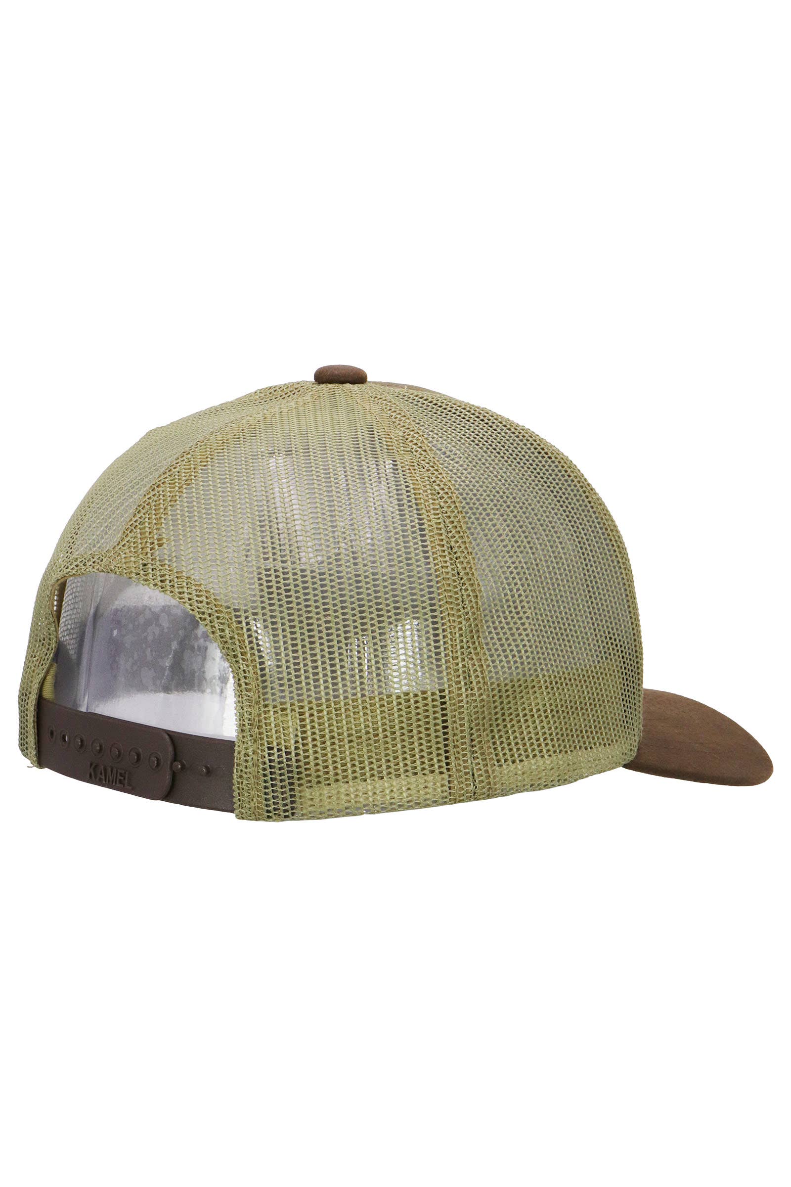 Route 66 Canvas Vegan Oiled Leather Trucker Hat: BROWN/BROWN/KHAKI / ONE SIZE