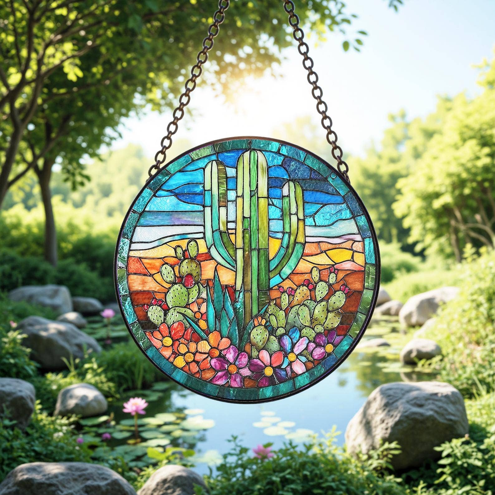 Cactus Stained Glass Suncatcher