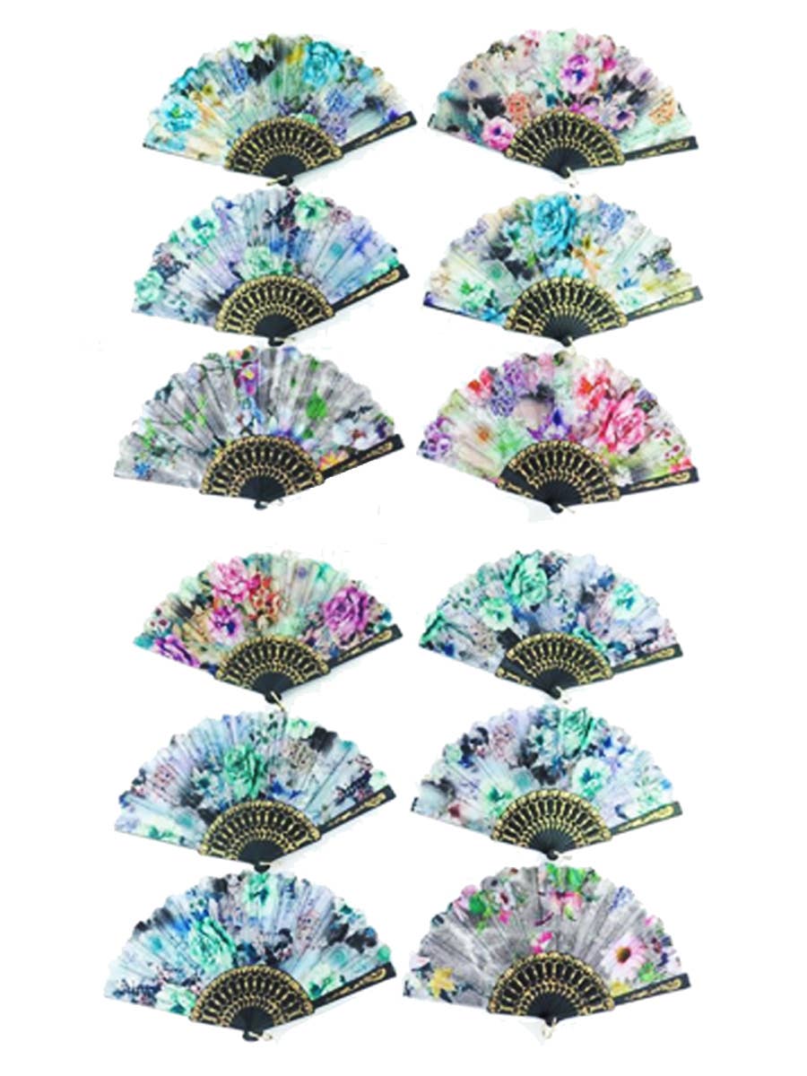 Floral Faux Satin Hand-Held Folding Fan