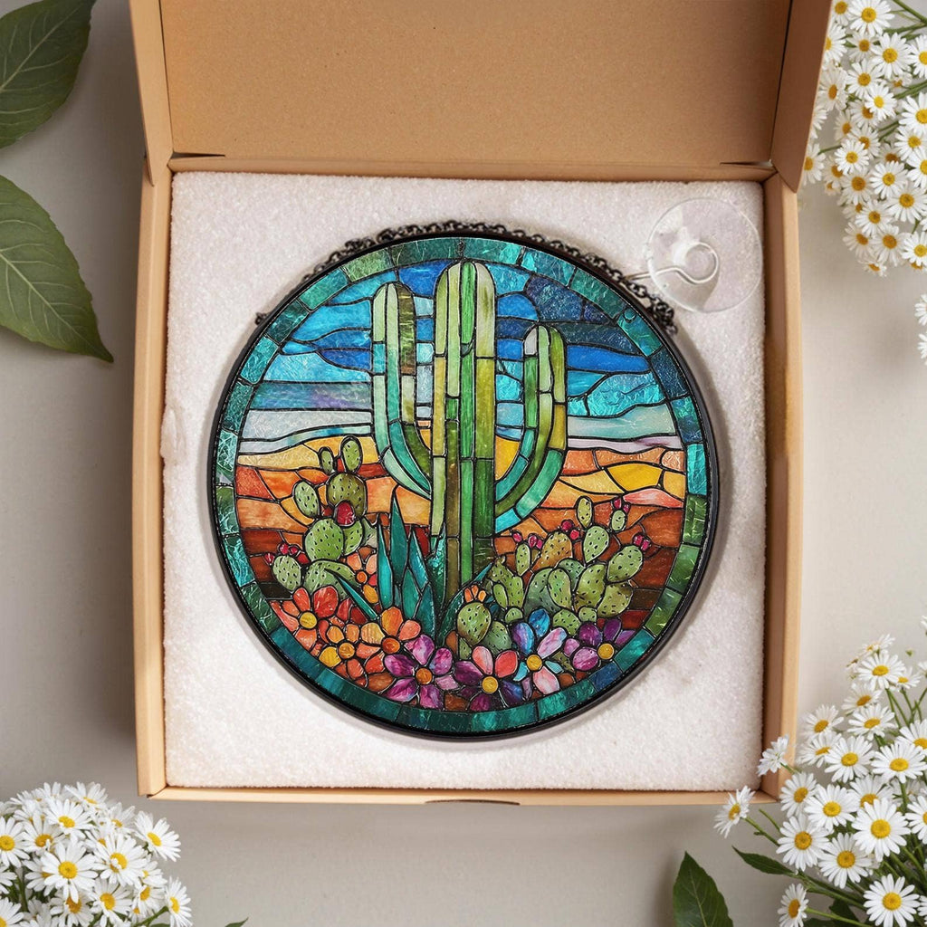 Cactus Stained Glass Suncatcher