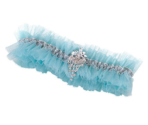 Glamorous Aqua Rhinestone Tulle Garter