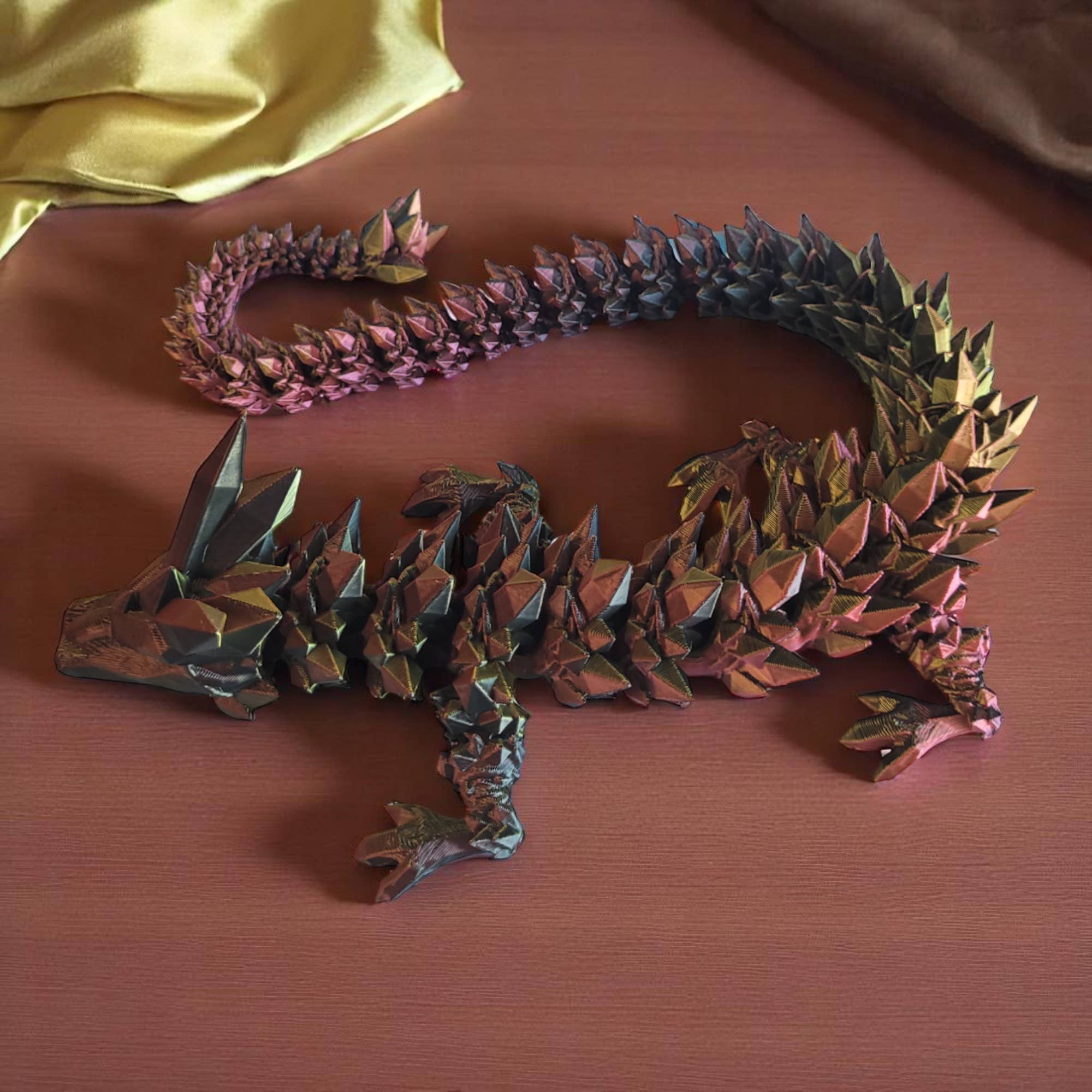 3D Printed Articulated Crystal Dragon: Tri-Color Red Blue Green / 12 inch