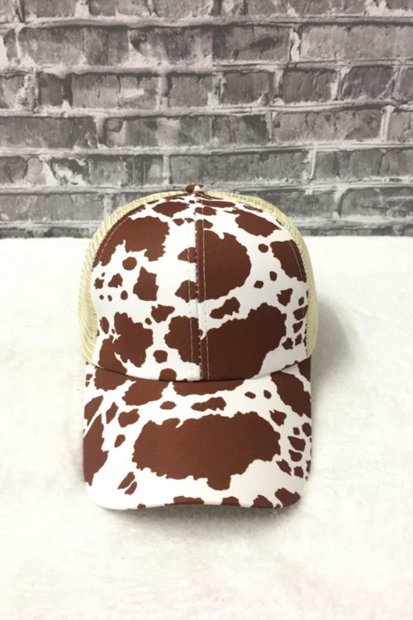 Brown Cow Print Baseball Hat