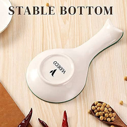 White Ceramic Spoon Rest with Green Letters