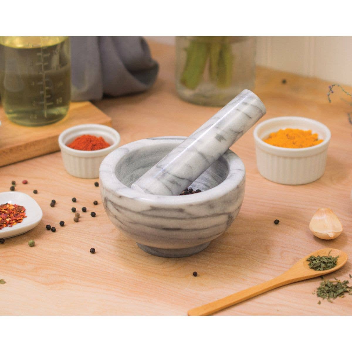 HIC Kitchen Marble Mortar And Pestle - Thumbnail 3