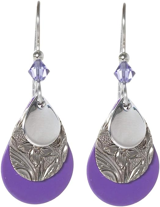Silver Forest Purple Layered Teardrops Earrings