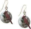 Silver Forest Cardinal with Flowers Earrings