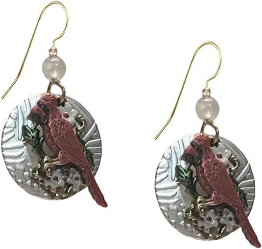 Silver Forest Cardinal with Flowers Earrings