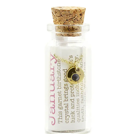 Birthstone Bottle Necklace Gold -January/Garnet