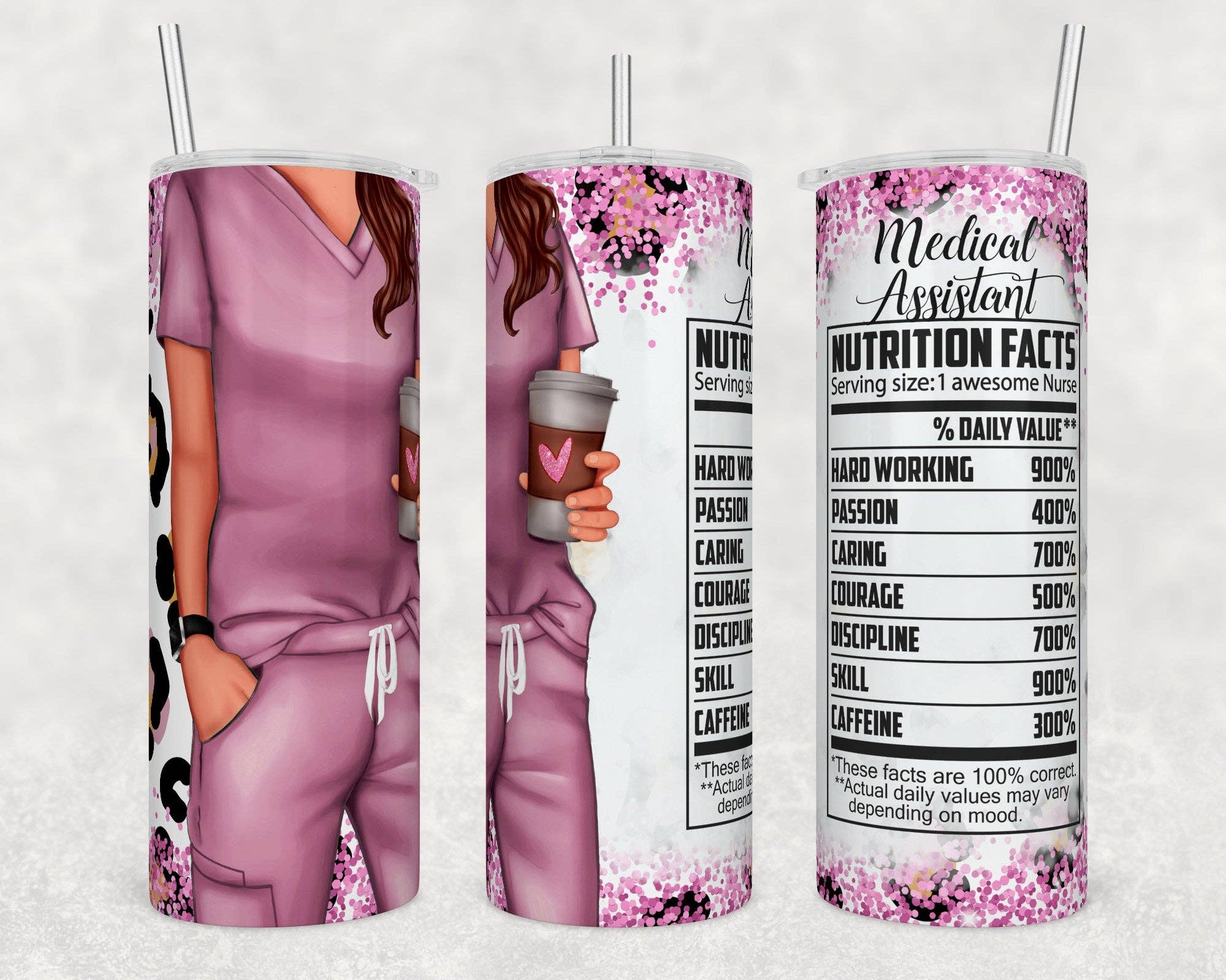 Nurse Pink Leopard Glitter Tumbler (20oz)
