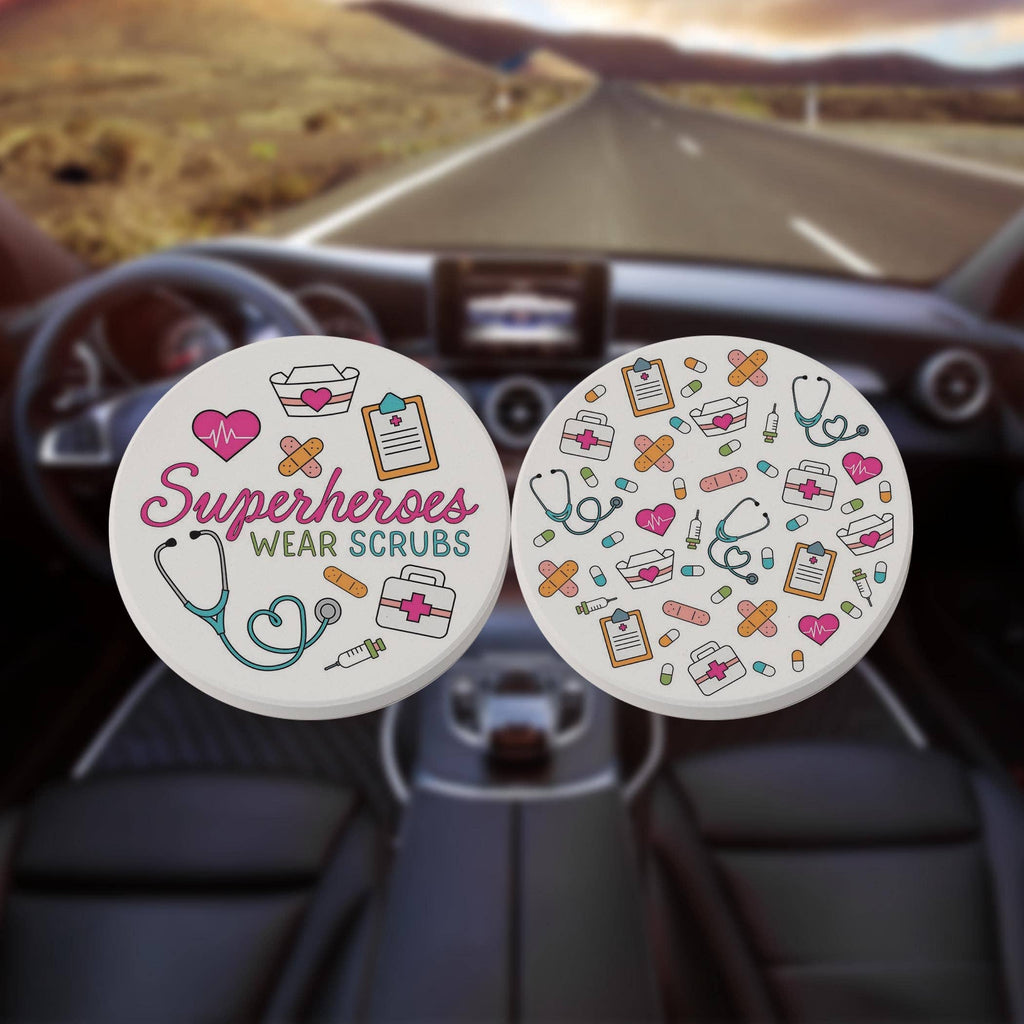 Superheroes Wear Scrubs Car Coasters
