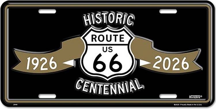 Route 66 Centennial Black and Gold License Plate