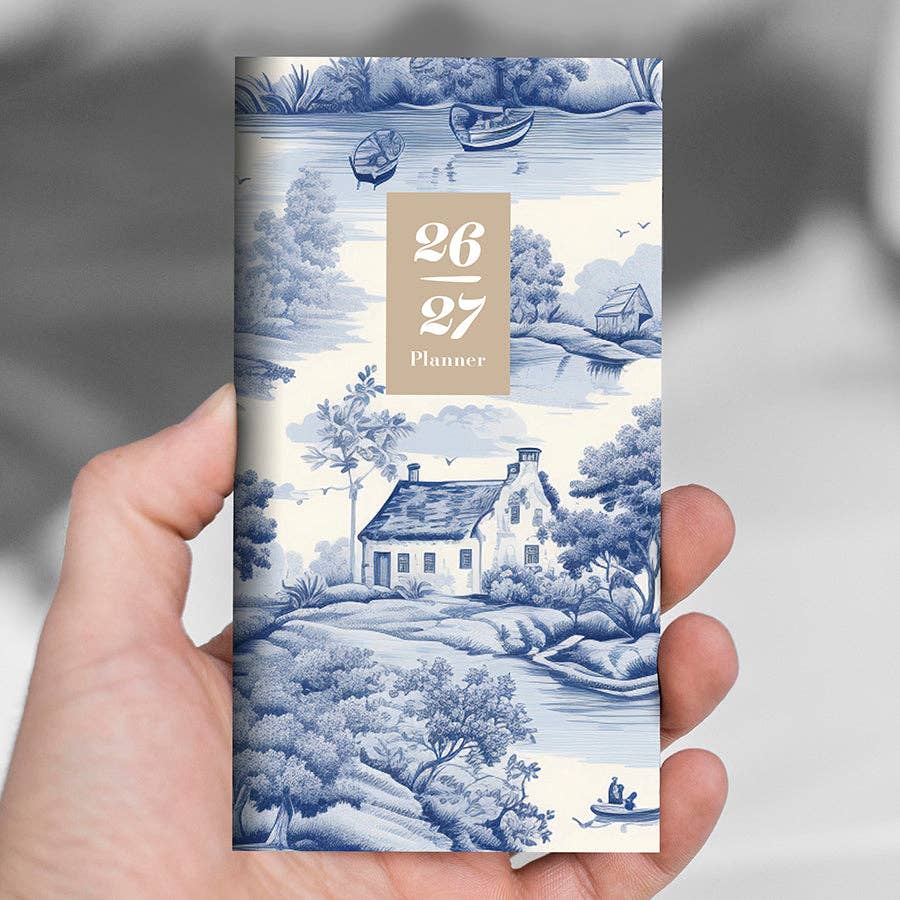 2026-2027 Blue Toile Small Monthly Pocket Planner