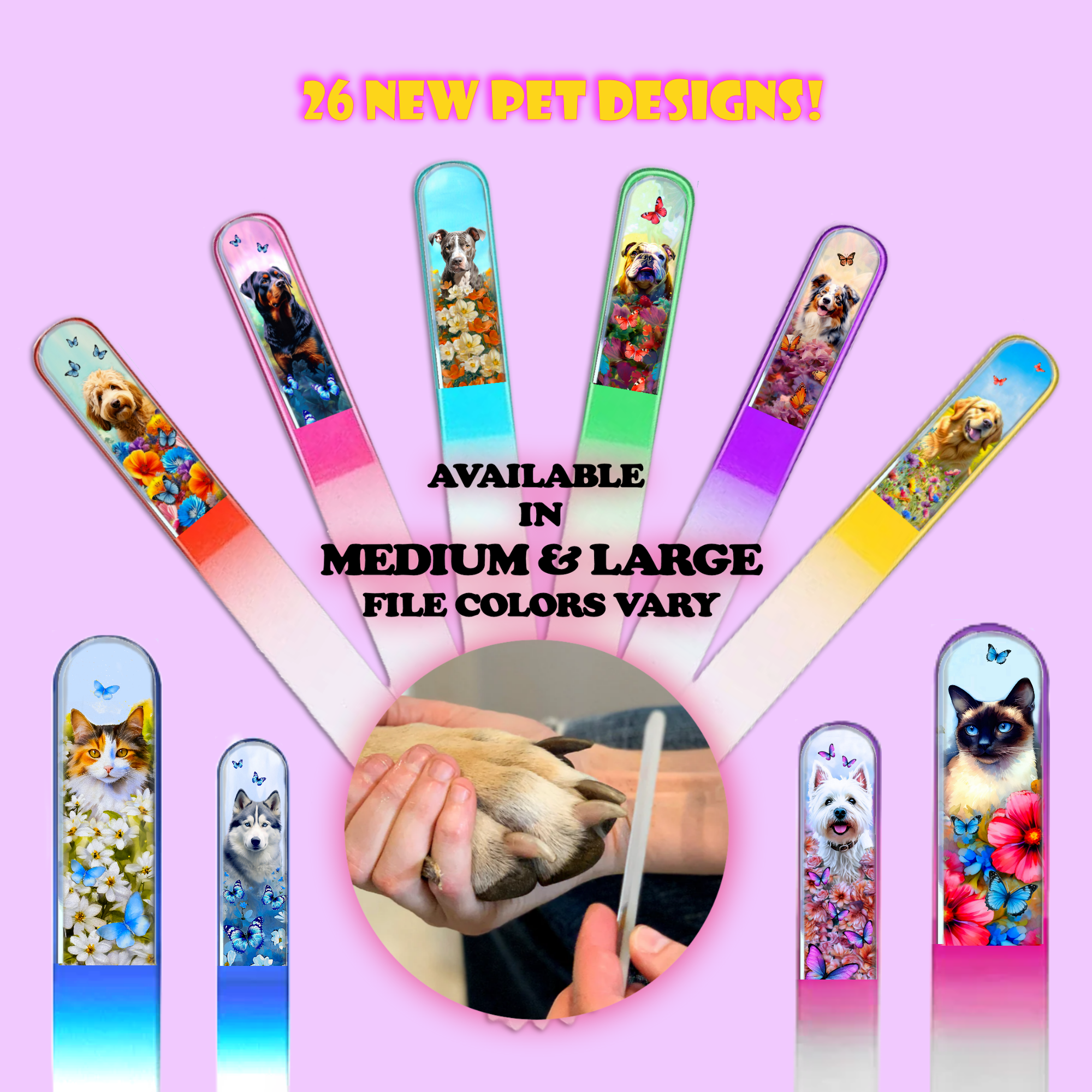 Chihuahua Dog Pup Flowers 3D Pet Colored Crystal Nail File: Large