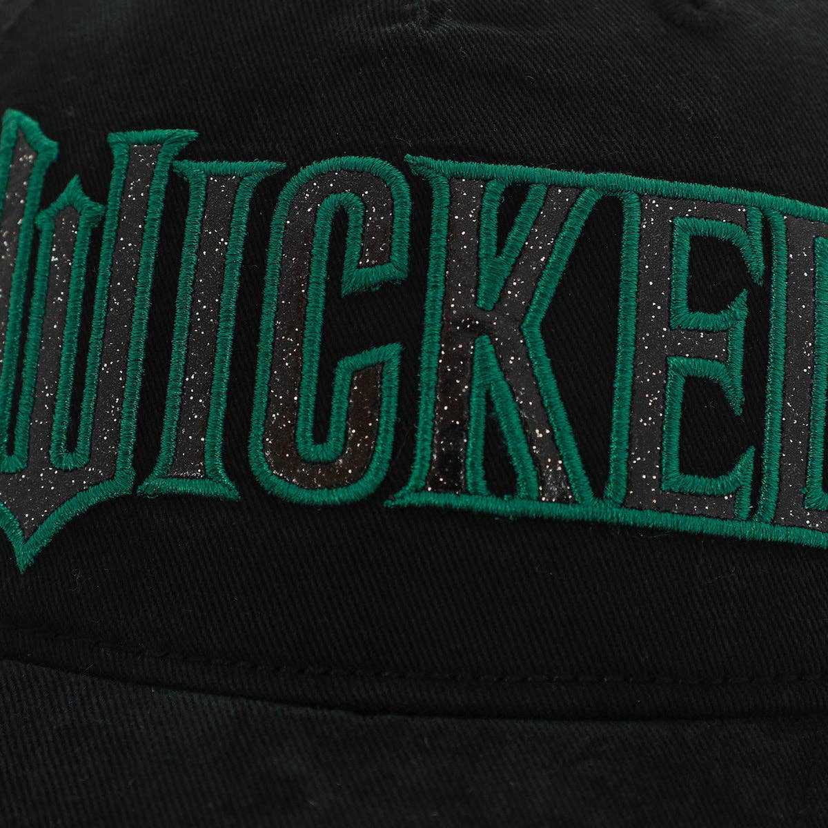 Wicked Glitter Print Logo Women's Black Unstructured Baseball Cap