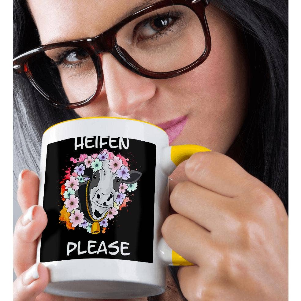 Heifer Please with Cow and Flowers Illustration Farm, Mug