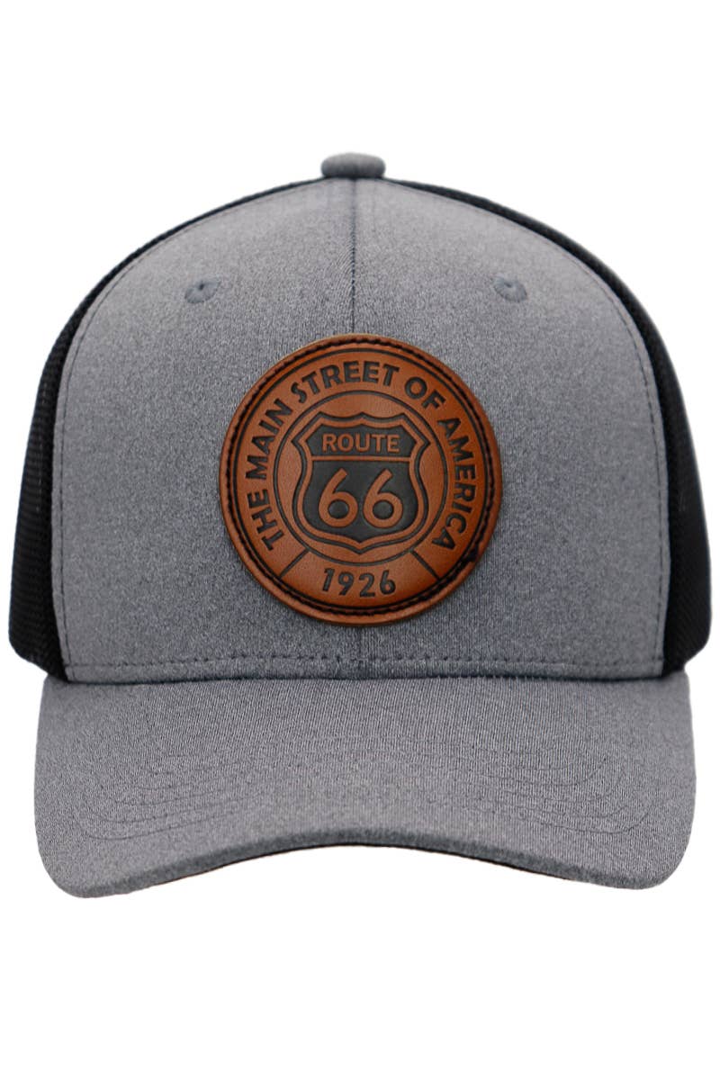 Route 66 Patch Melange Fabric Trucker Hat Gray