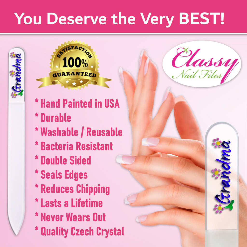 Grandma Flowers Gift Hand Painted Czech Crystal Nail File: Large