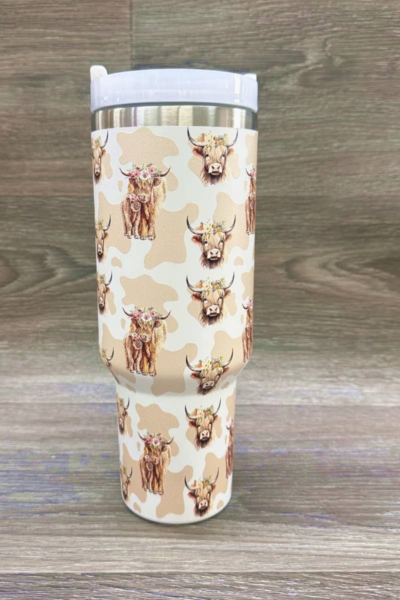 Highland Cow Stainless Steel Tumbler Brown/Cream