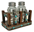 Turquoise Dot Stones Cross Salt and Pepper Shaker Holder Set