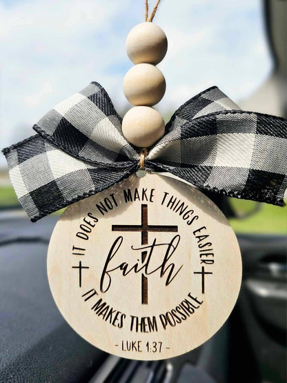 Faith Luke 1:37 Car Charm Ornament Tan Sunflower Bow