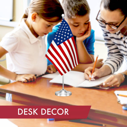 American USA Deluxe Desk Flag Set, with Silver Dome and Base
