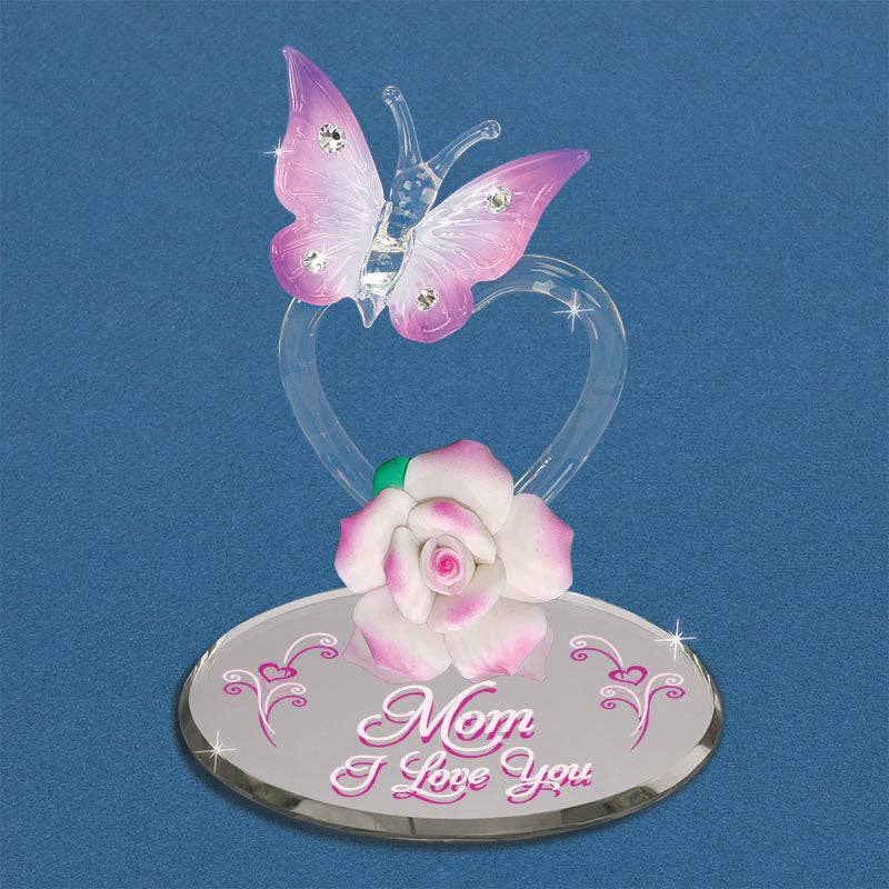 "Mom I Love You" Glass Butterfly Figurine