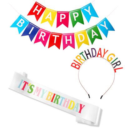 Birthday Crown Sash Banner Set/3 Pcs