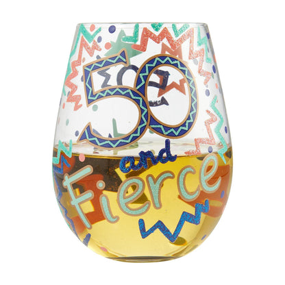 50 and Fierce Lolita Stemless Wine Glass