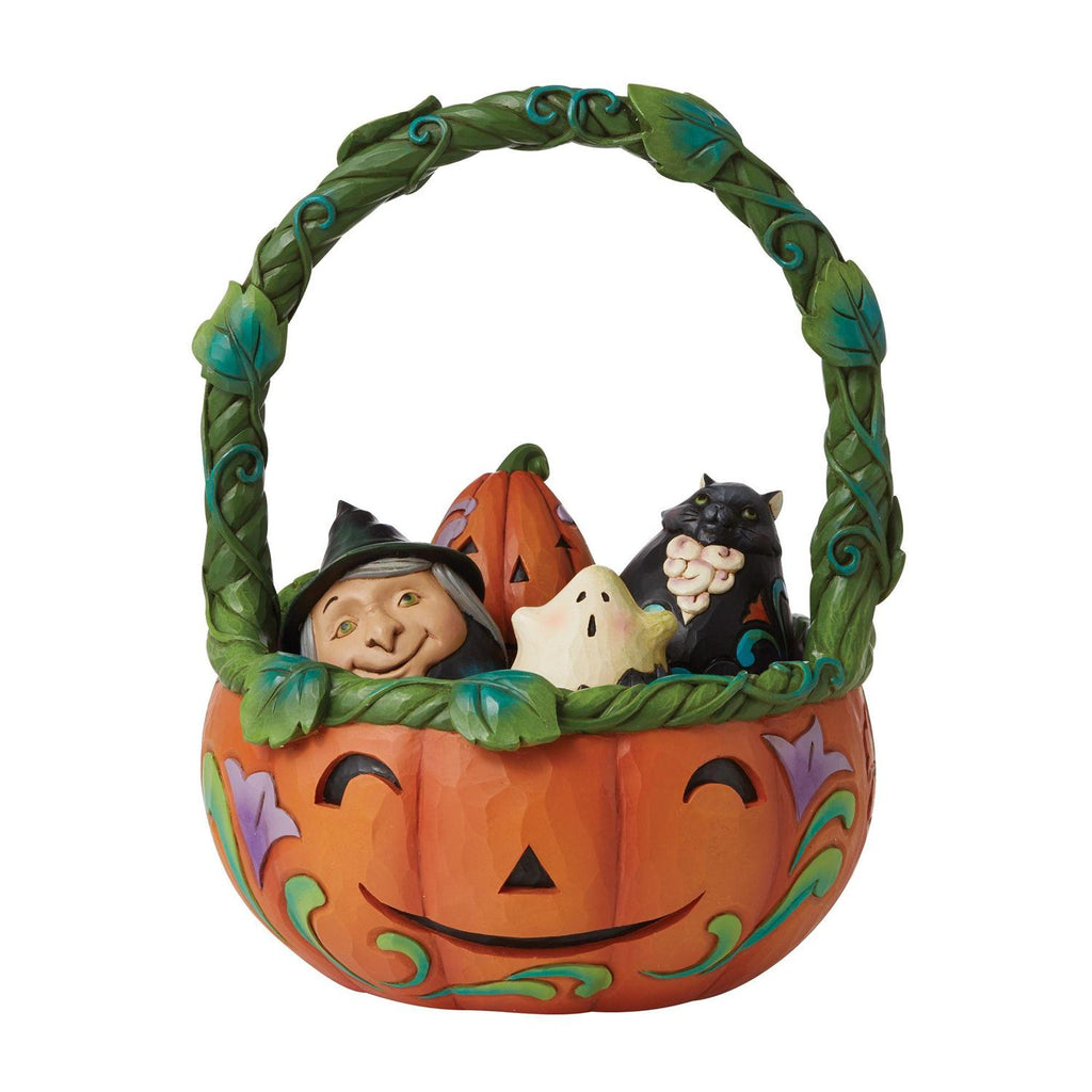 A Friendly Scare is in the Air...Halloween Basket w/4 Mini Halloween Jim Shore Figurines