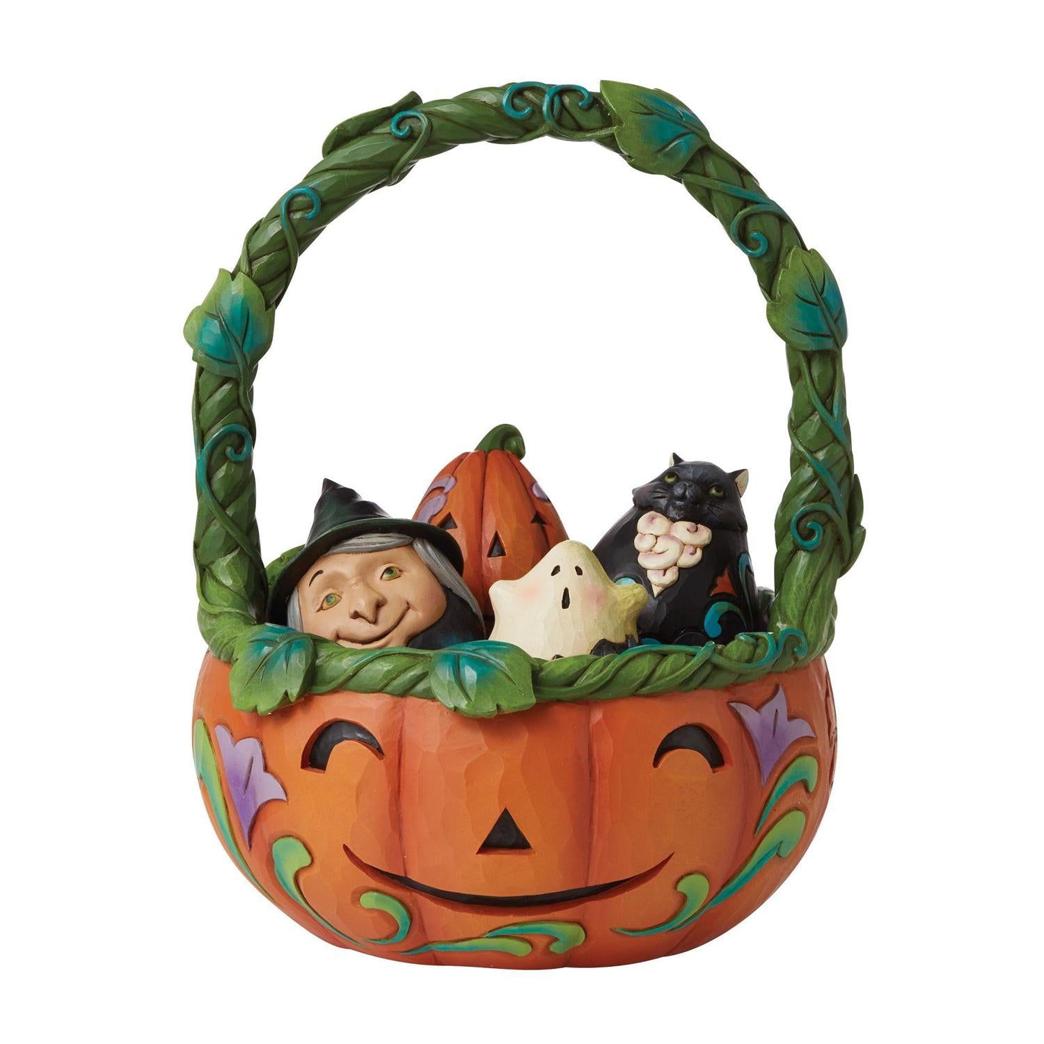 A Friendly Scare is in the Air...Halloween Basket w/4 Mini Halloween Jim Shore Figurines