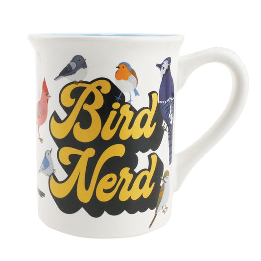 BIRD NERD back reads: WARNING I MAY USE FOWL LANGUAGE handle reads: EASILTY DISTRACTED BY BIRDS Mug
